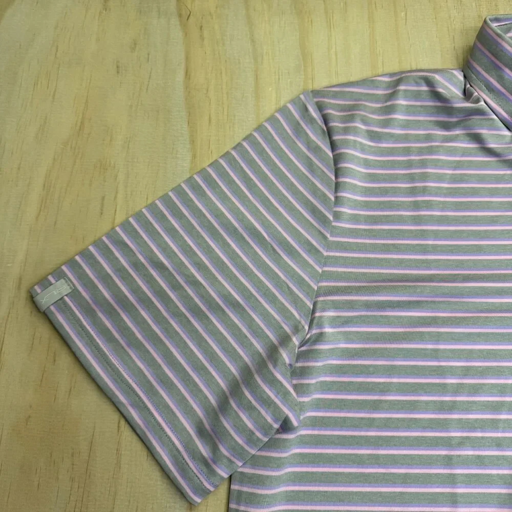 NEW Ralph Lauren RLX  Golf Polo Shirt Mens LG Striped Pink Gray Purple
